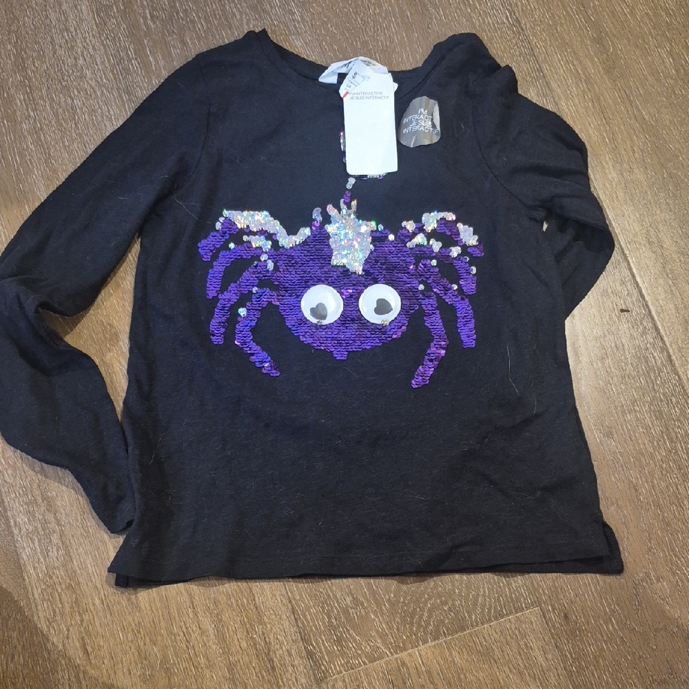 H&M Black Tee with Purple Sequin Spider